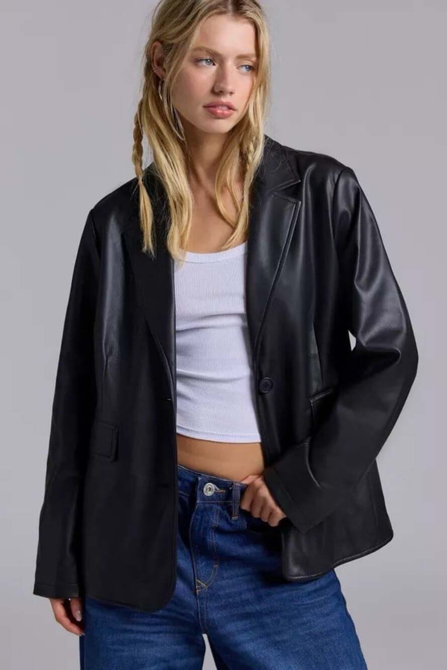 Urban Outfitters Women’s Small Black Oversized Jules Faux Leather Blazer Y2K